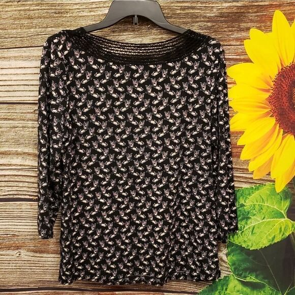 Croft & Barrow black/butterflies pullover top med - Picture 2 of 5